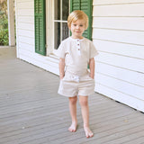 Tan Stripe Terry Henley Short Set