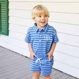 Blue And Navy Stripe Terry Polo Short Set
