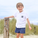 White & Blue Terry Swim Cover Up Short Set