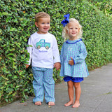 Truck Applique Blue & Green Gingham Pant Set