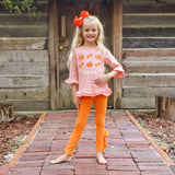 Sweet Turkey Embroidered Orange Stripe Milly Legging Set
