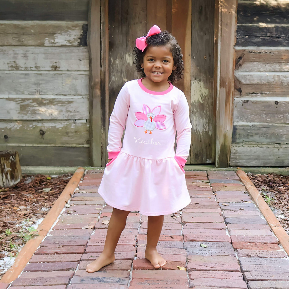 Turkey Applique Pink Izzy Dress