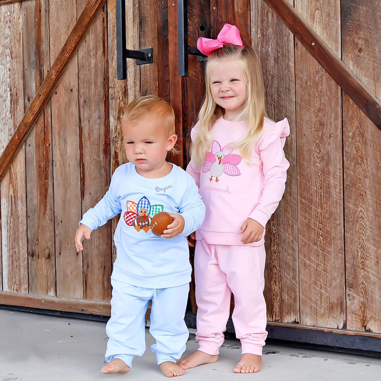 Turkey Applique Pink Ruffle Jogger Set