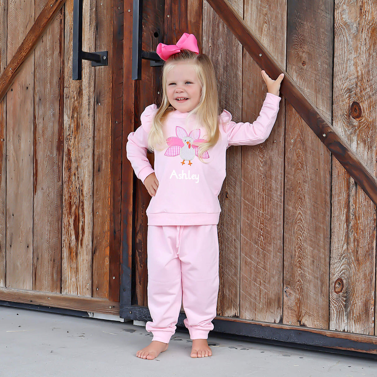 Turkey Applique Pink Ruffle Jogger Set