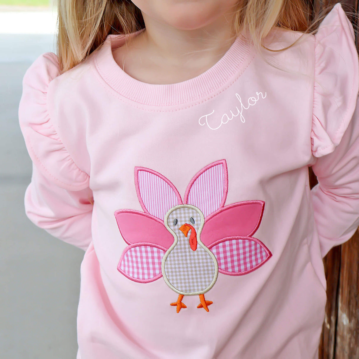 Turkey Applique Pink Ruffle Jogger Set