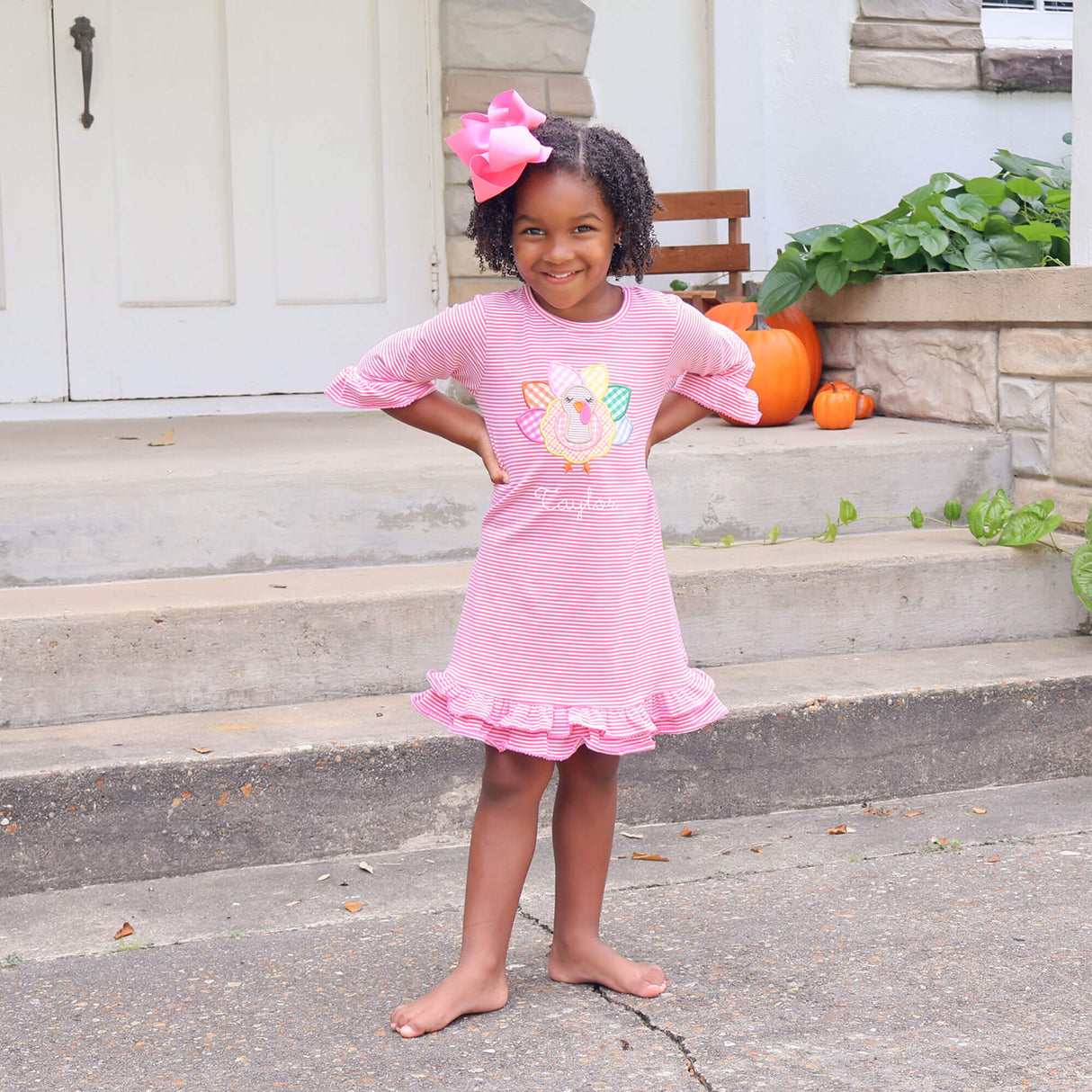 Adorable Turkey Pink Stripe Milly Dress