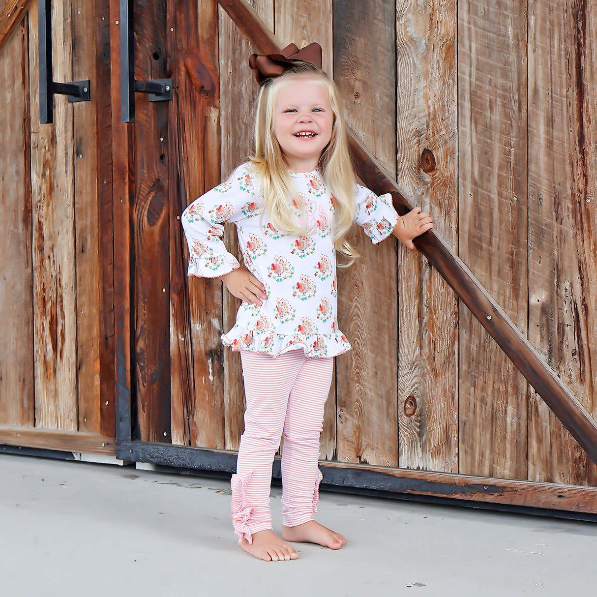 Feathery Turkey Pink Stripe Milly Legging Set