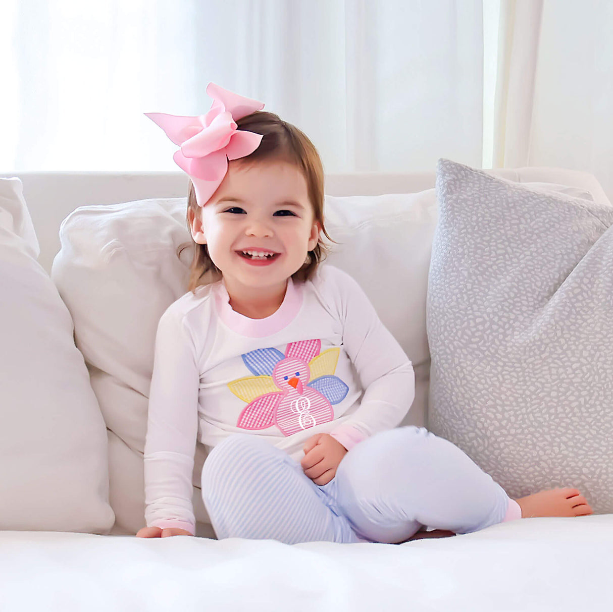 Pink Turkey Light Blue Stripe Pajamas