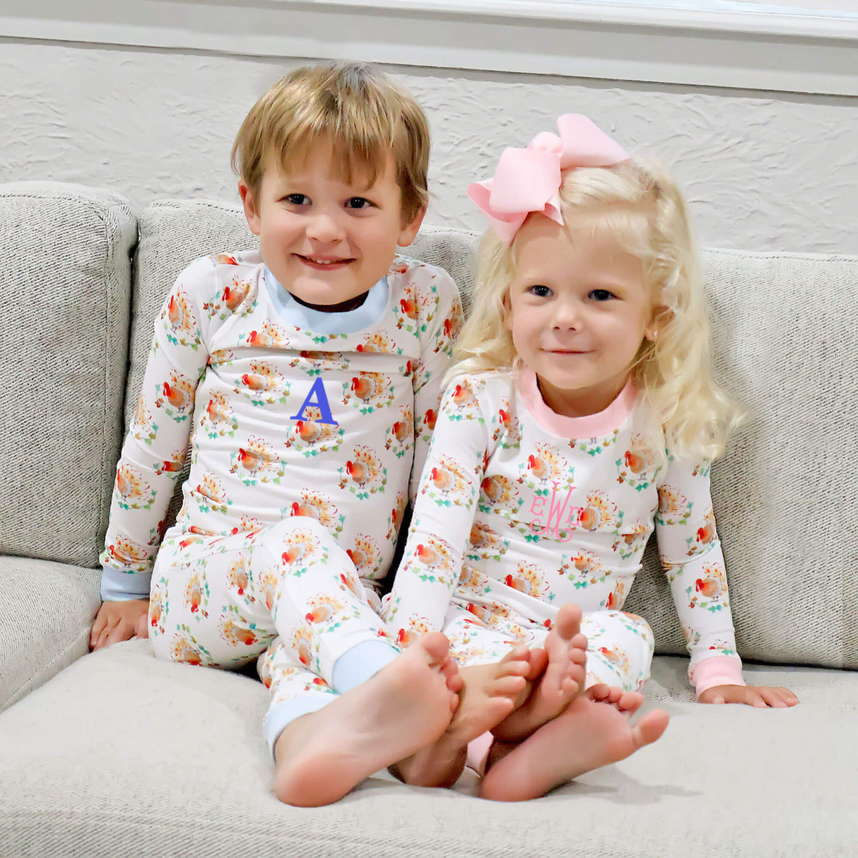 Feathery Turkey Blue Pajamas
