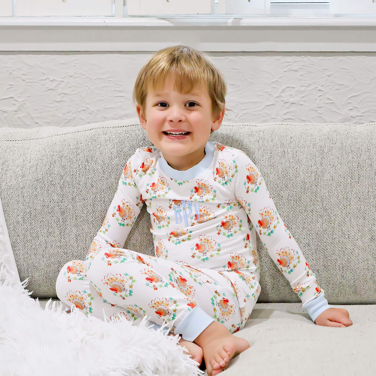 Feathery Turkey Blue Pajamas