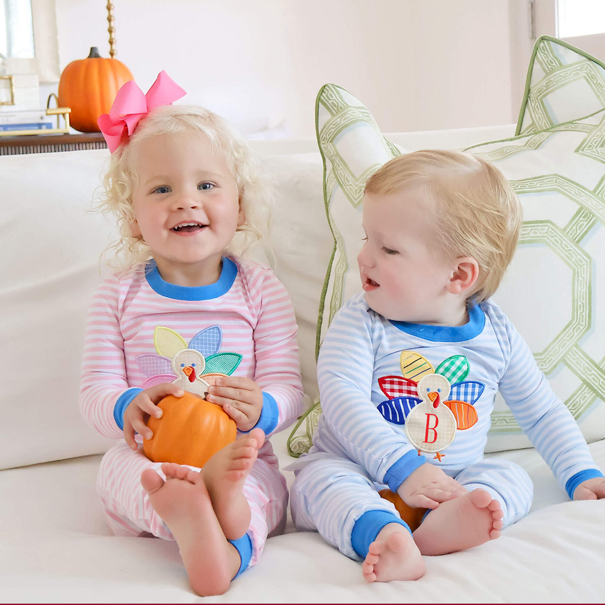 Colorful Turkey Light Pink Stripe Pajamas