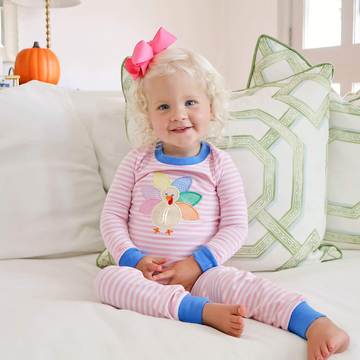 Colorful Turkey Light Pink Stripe Pajamas