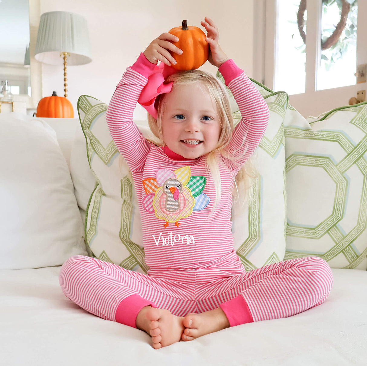 Cute Turkey Pink Stripe Pajamas