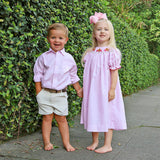 Turkey Smocked Pink Stripe Bishop Dress