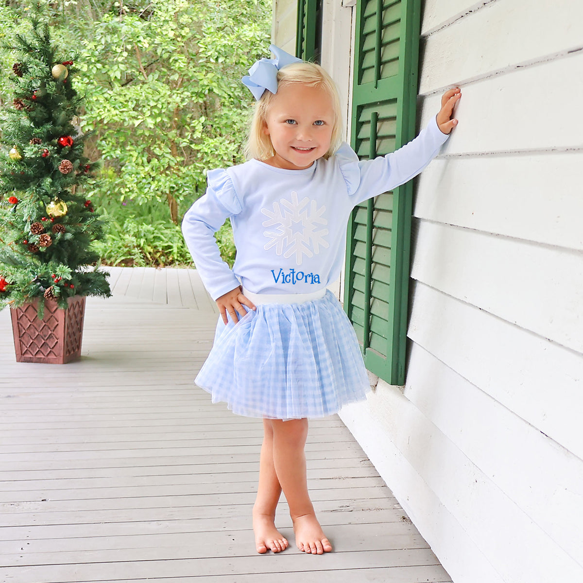 Snowflake Blue Long Sleeve Top
