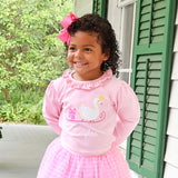 Christmas Swan Pink Long Sleeve Ruffle Top