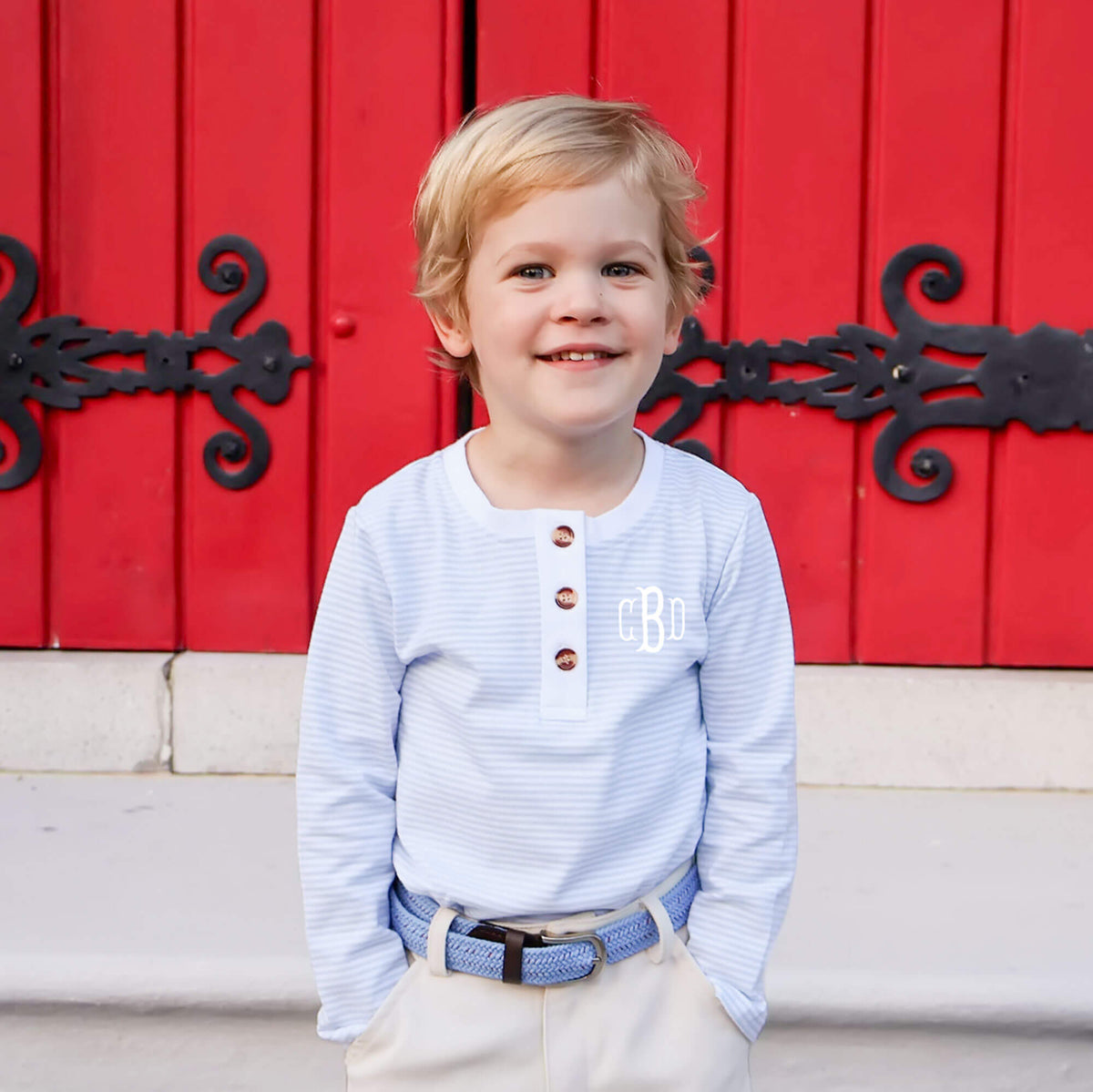 Light Blue Stripe Long Sleeve Henley Shirt – Classic Whimsy