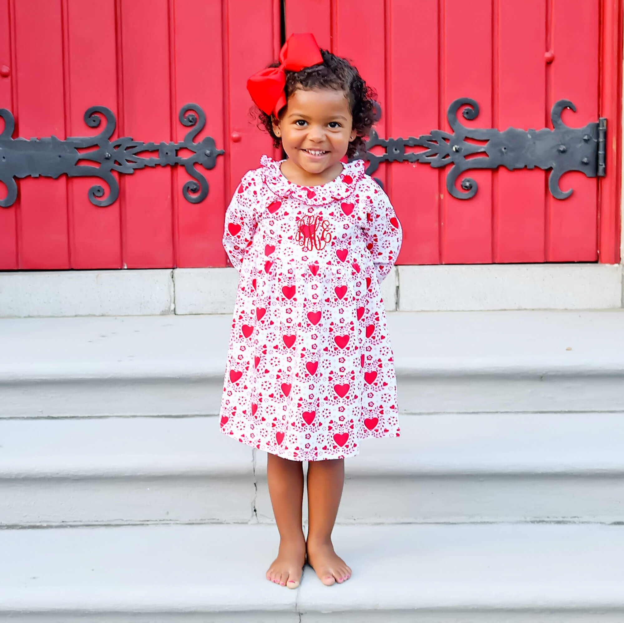 Heart Damask Print Ruffle Collared Dress – Classic Whimsy