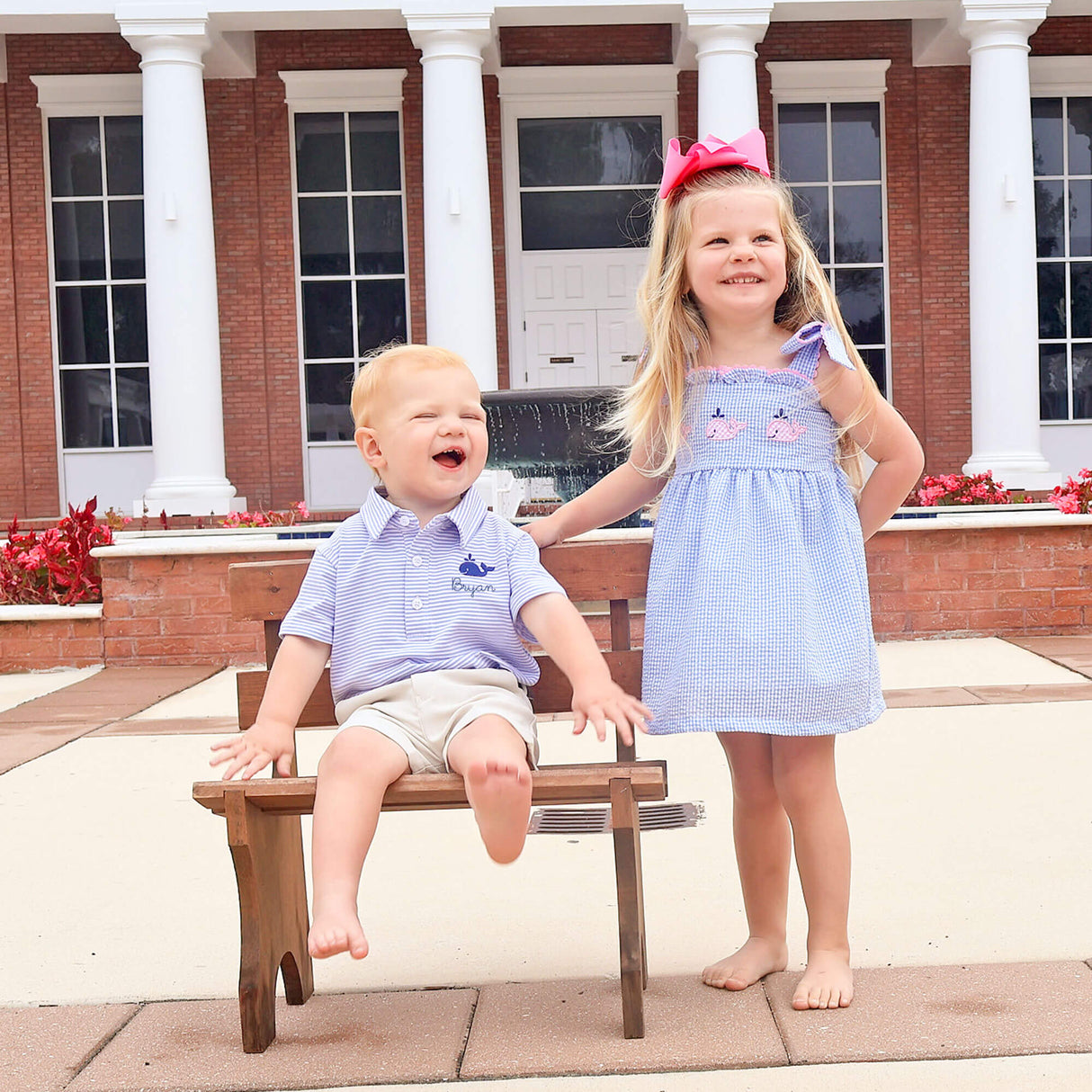 Ocean Whale Light Blue Gingham Aurora Dress