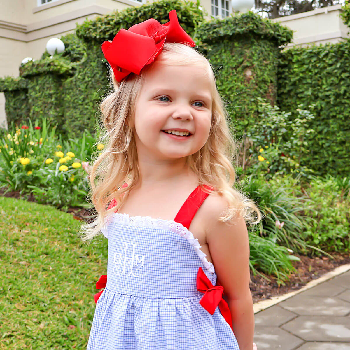 Royal Gingham Lace Trim Red Side Tie Bow Dress – Classic Whimsy