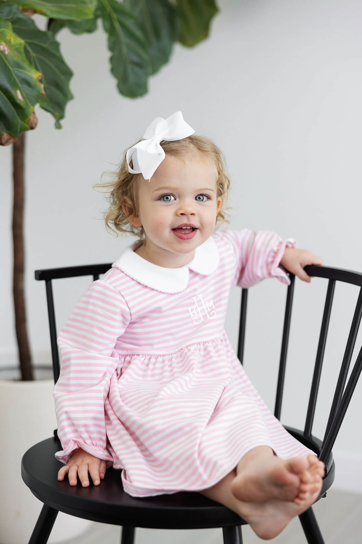 Riley Stripe Knit Long Sleeve Dress by Classic Whimsy Girls Dresses Pink 24M