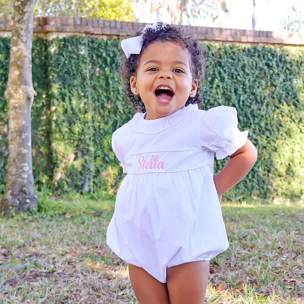 Solid White Ruffle Collared Bubble