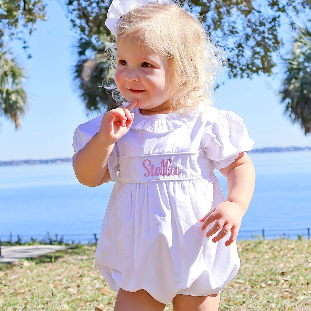 Solid White Ruffle Collared Bubble