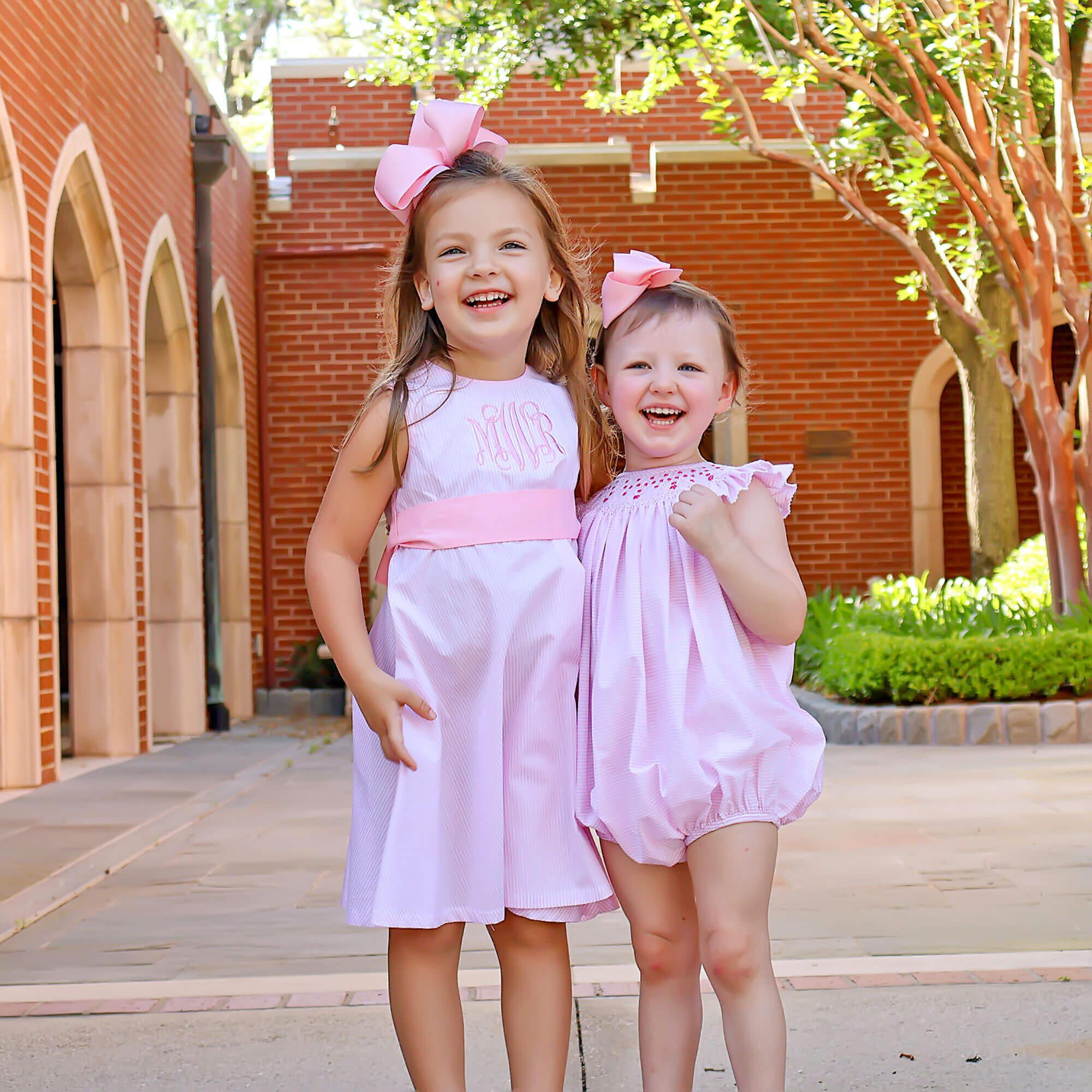 Pink Stripe Smocked Geo Angel Sleeve Bubble – Classic Whimsy