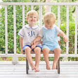 White And Royal Blue Collared Short Set