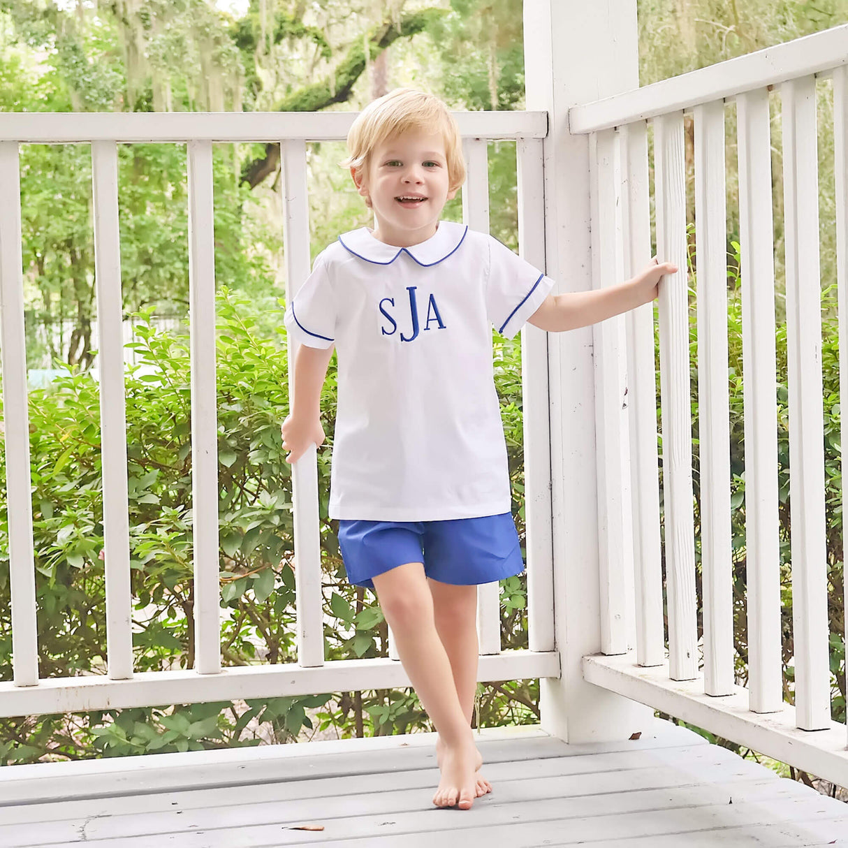 White And Royal Blue Collared Short Set