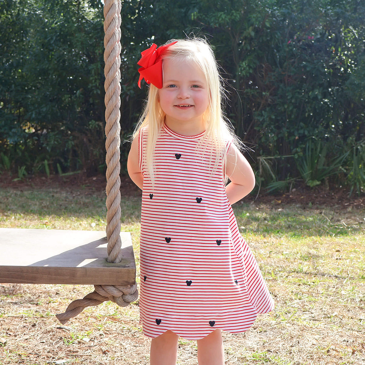 Mouse Ears Schiffli Red Stripe Liv Dress