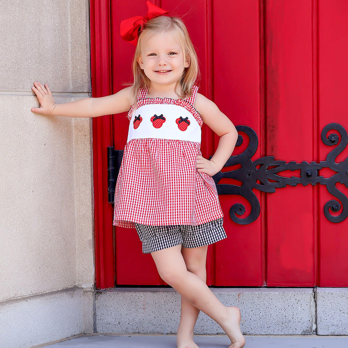 Mouse Ears Red Gingham Cara Short Set by Classic Whimsy - Girls Short Sets