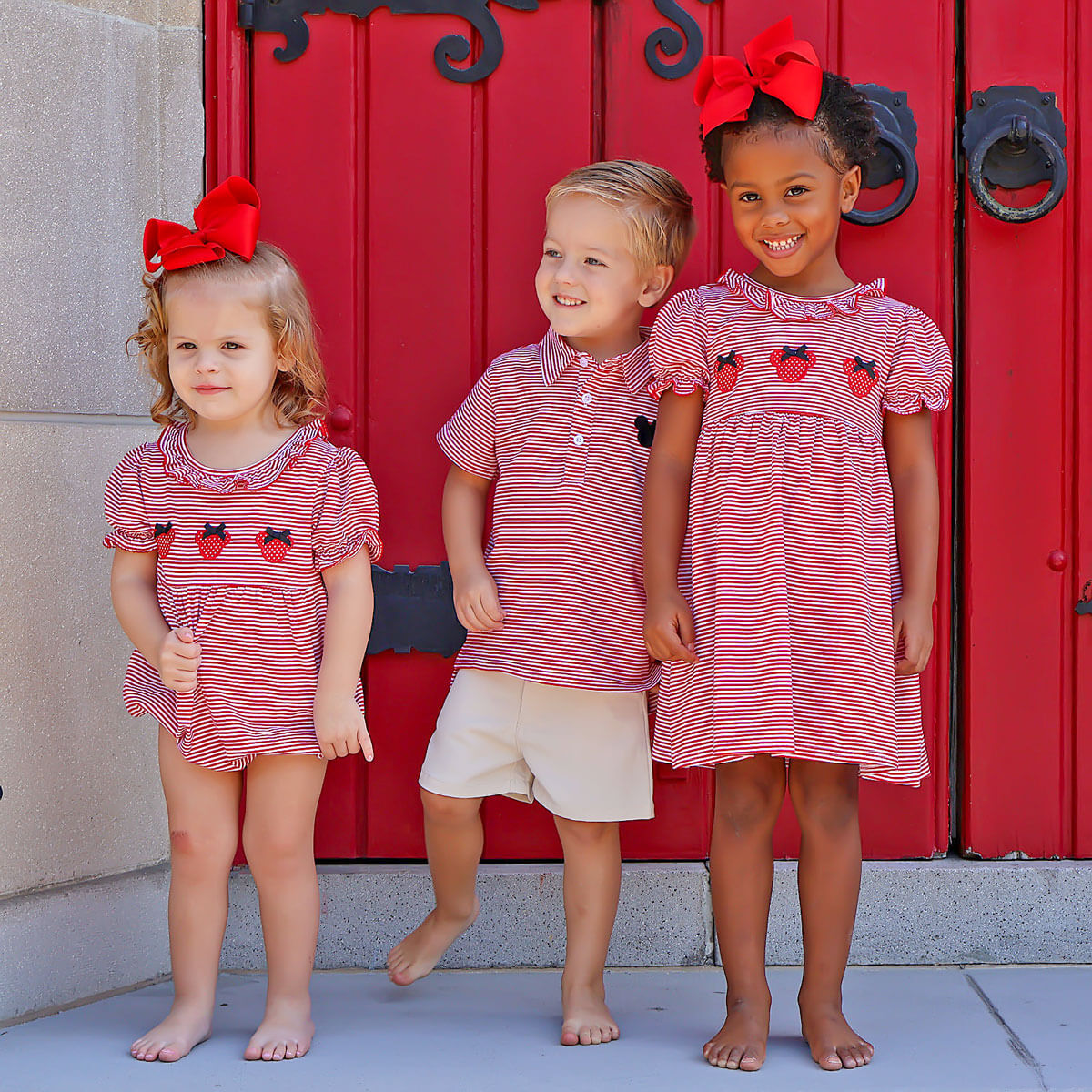 Mouse Ears Red Stripe Ruffle Collared Dress