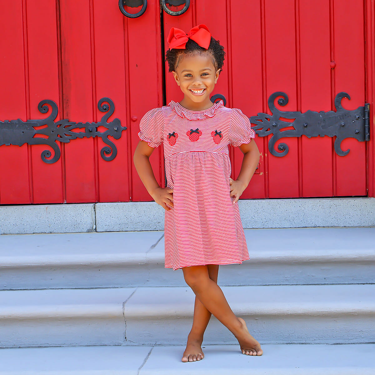 Mouse Ears Red Stripe Ruffle Collared Dress