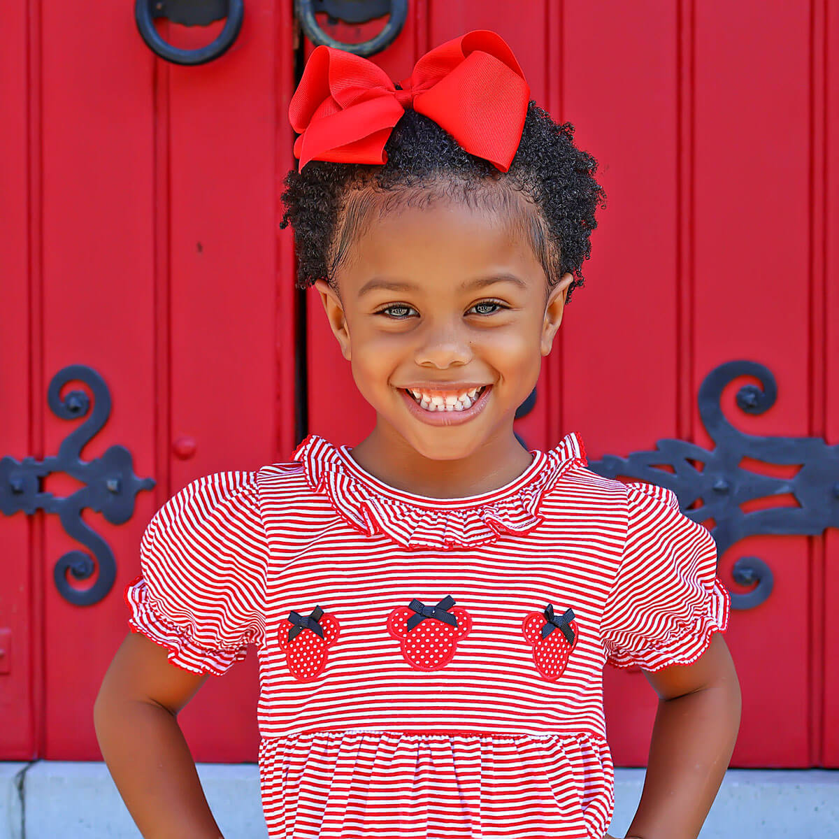 Mouse Ears Red Stripe Ruffle Collared Dress