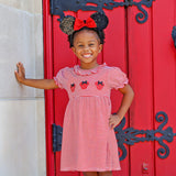 Mouse Ears Red Stripe Ruffle Collared Dress