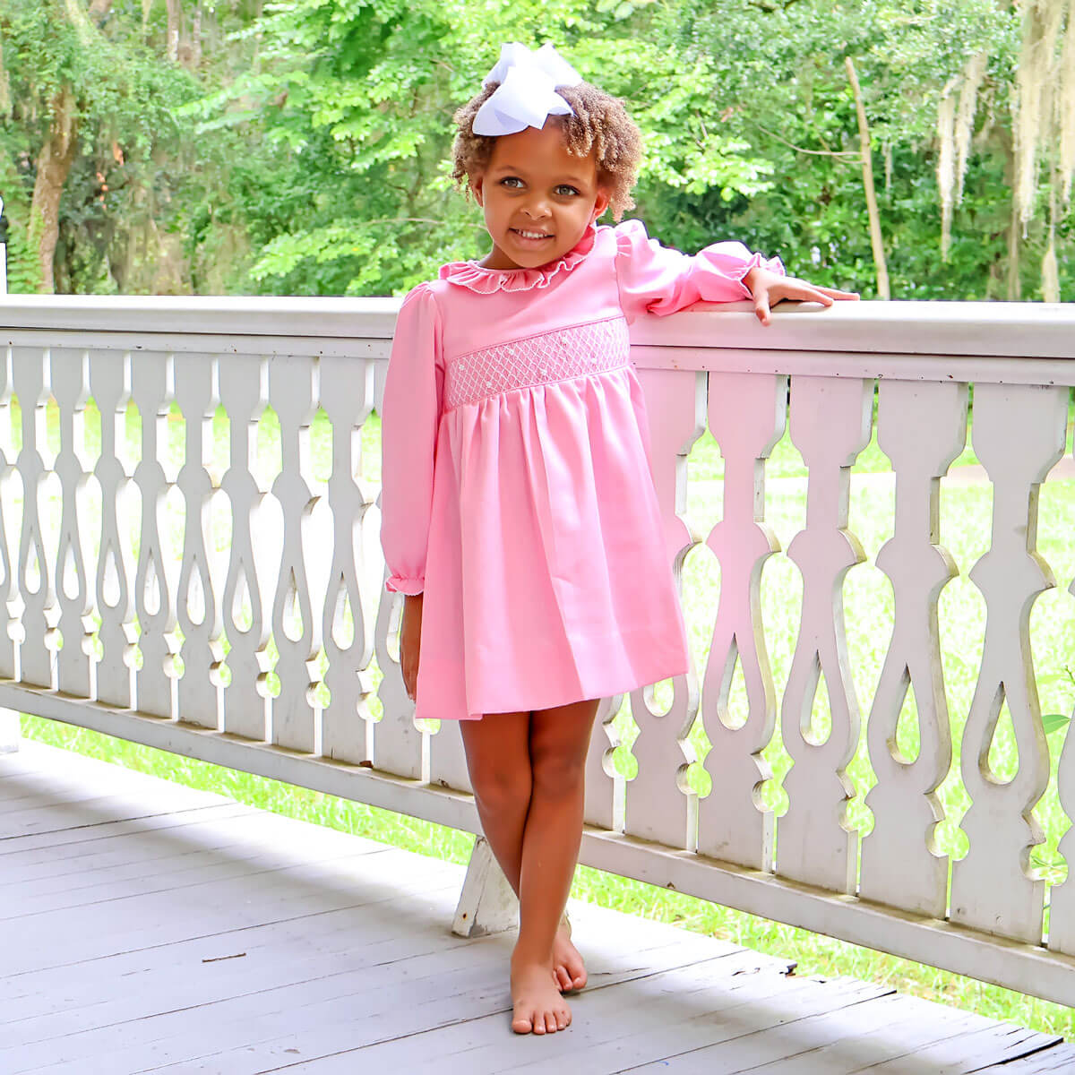 Pink Pique Pearl Smocked Amber Dress