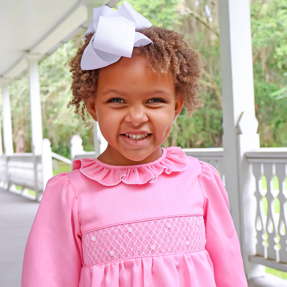 Pink Pique Pearl Smocked Amber Dress