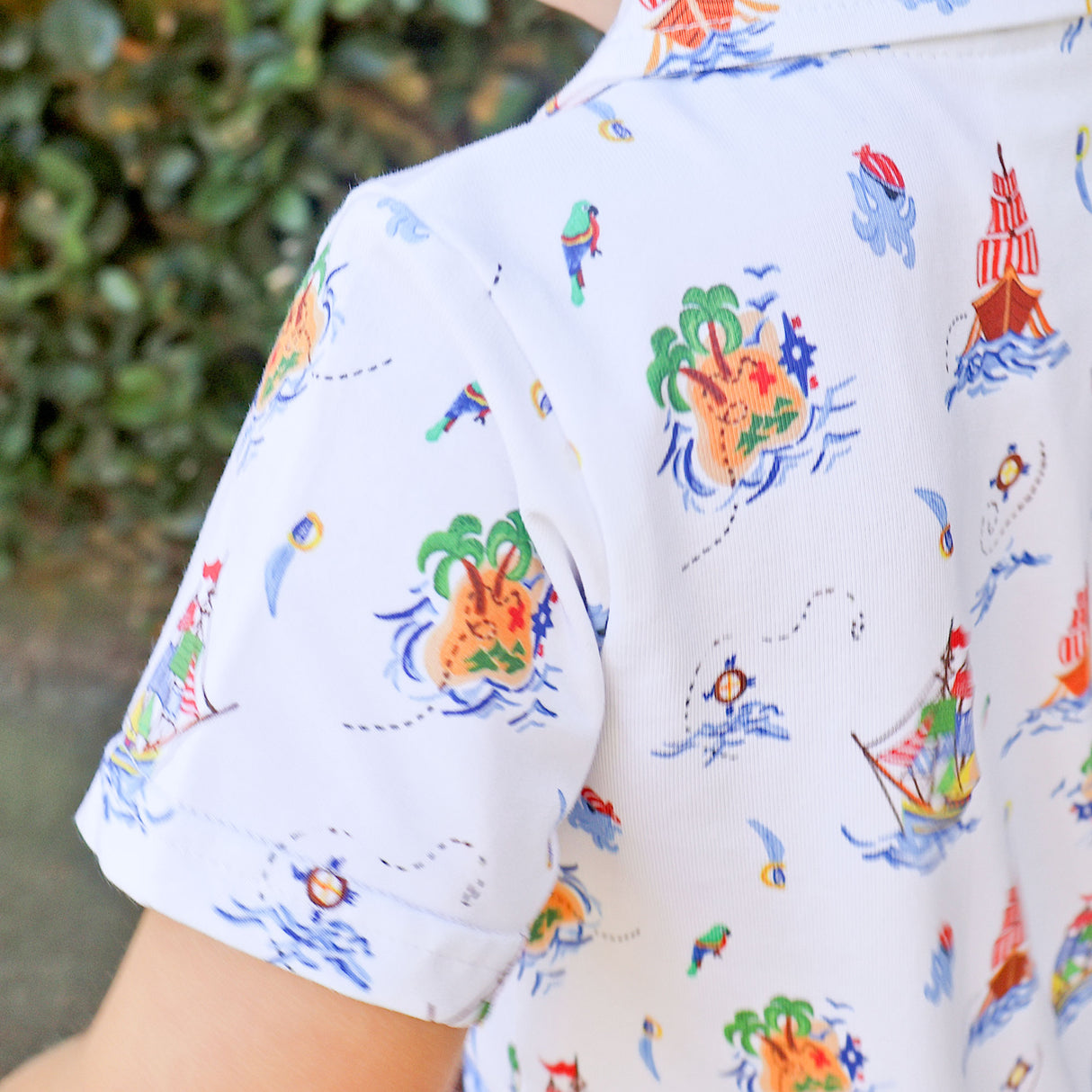 Pirate Ship Print Polo Romper