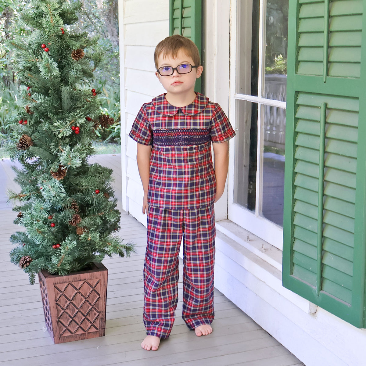 St. Louis Plaid Red Plaid Smocked Pant Set