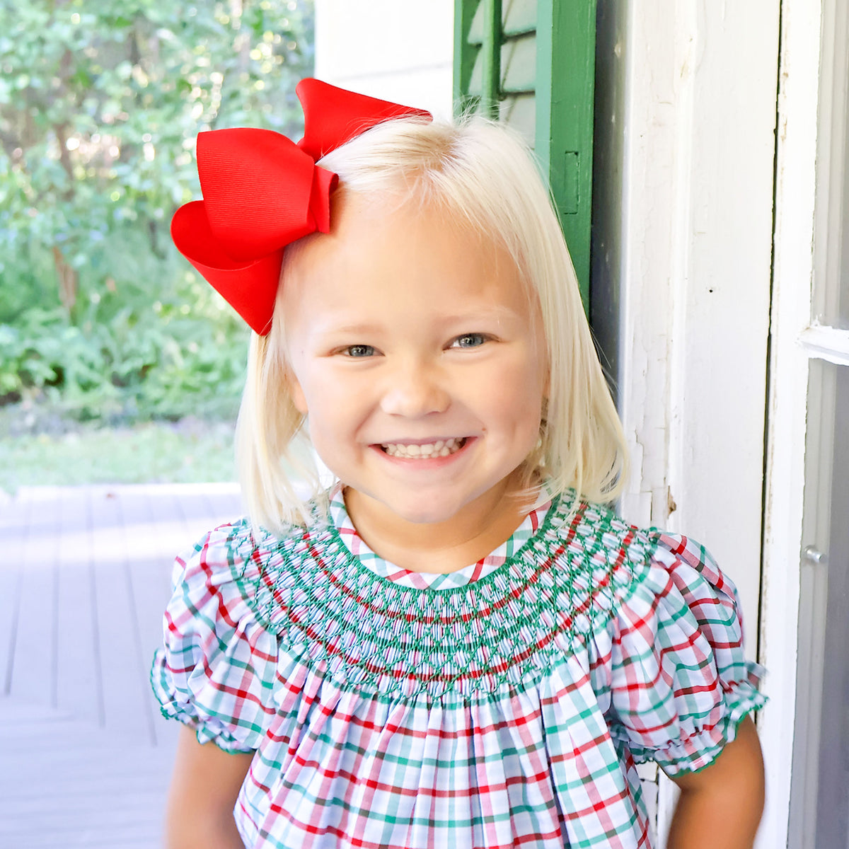 Christmas Eve Plaid Smocked Bishop Dress
