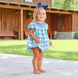 Denver Green Plaid Geo Smocked Bishop Bubble
