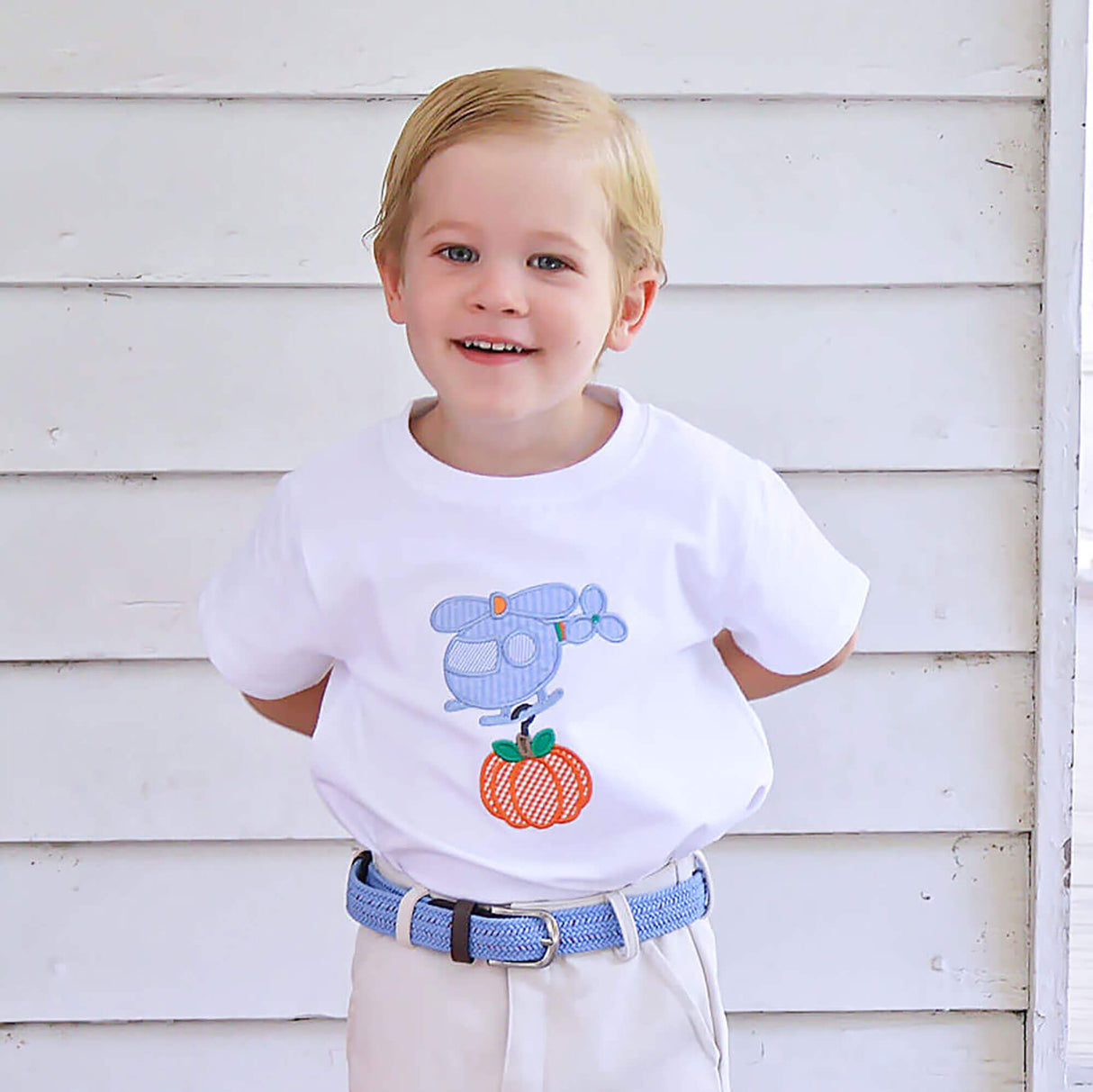Pumpkin Helicopter White Short Sleeve Shirt