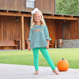 Pumpkin Bows Green Stripe Callie Legging Set