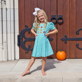 Pumpkin Blossom Green Gingham Dress