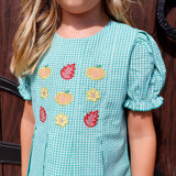 Pumpkin Blossom Green Gingham Dress