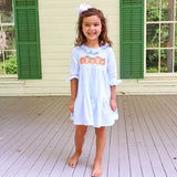 Pumpkin Cluster Light Blue Stripe Callie Dress