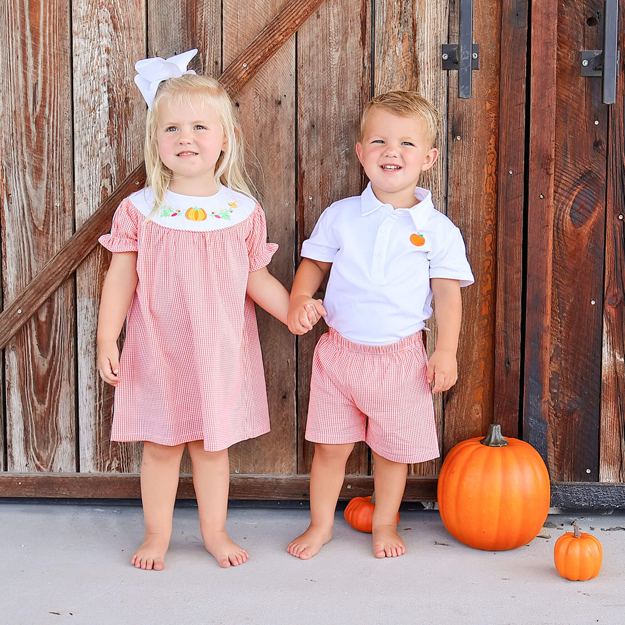 Fall Pumpkin Orange Gingham Yoke Dress
