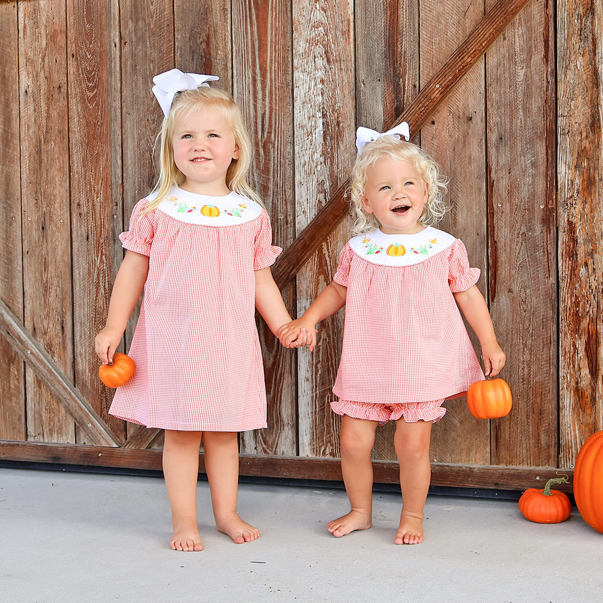 Fall Pumpkin Orange Gingham Yoke Dress