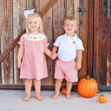 Fall Pumpkin Orange Gingham Polo Short Set